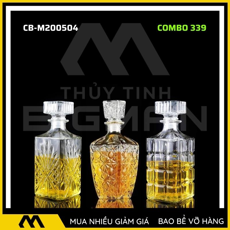 3 chai thủy tinh đựng rượu, bộ 3 Vỏ chai rượu ngoại mẫu C3-39