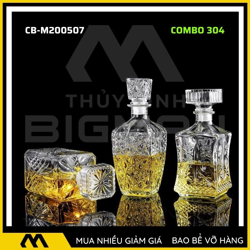 3 chai thủy tinh đựng rượu, bộ 3 Vỏ chai rượu ngoại mẫu C3-4