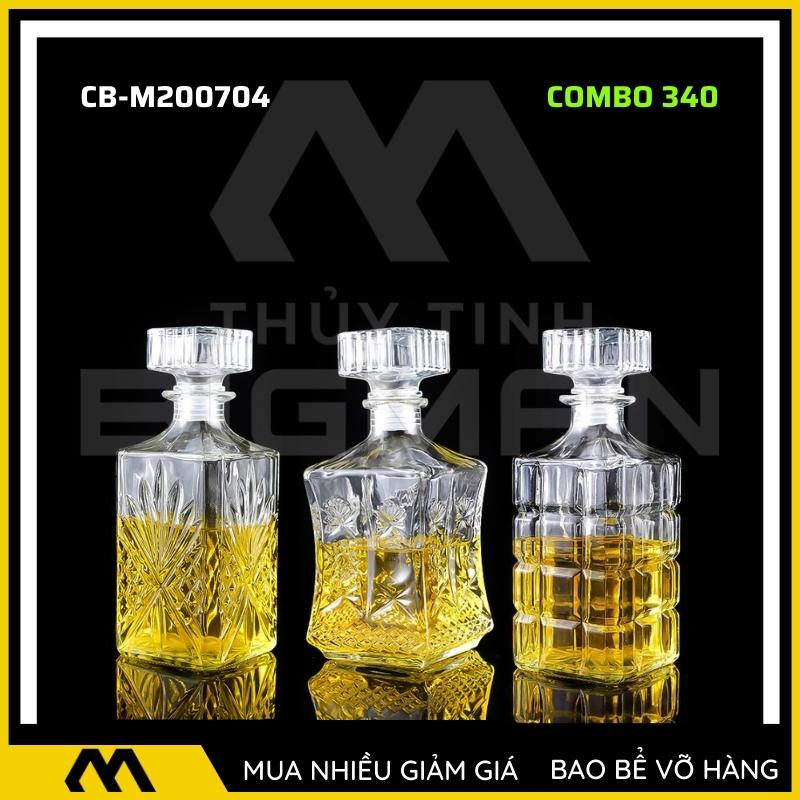 3 chai thủy tinh đựng rượu, bộ 3 Vỏ chai rượu ngoại mẫu C3-40