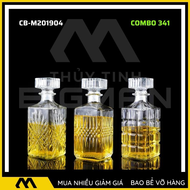 3 chai thủy tinh đựng rượu, bộ 3 Vỏ chai rượu ngoại mẫu C3-41