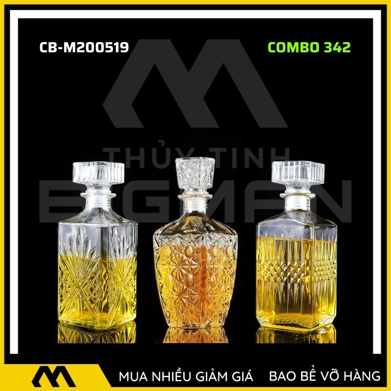 3 chai thủy tinh đựng rượu, bộ 3 Vỏ chai rượu ngoại mẫu C3-42