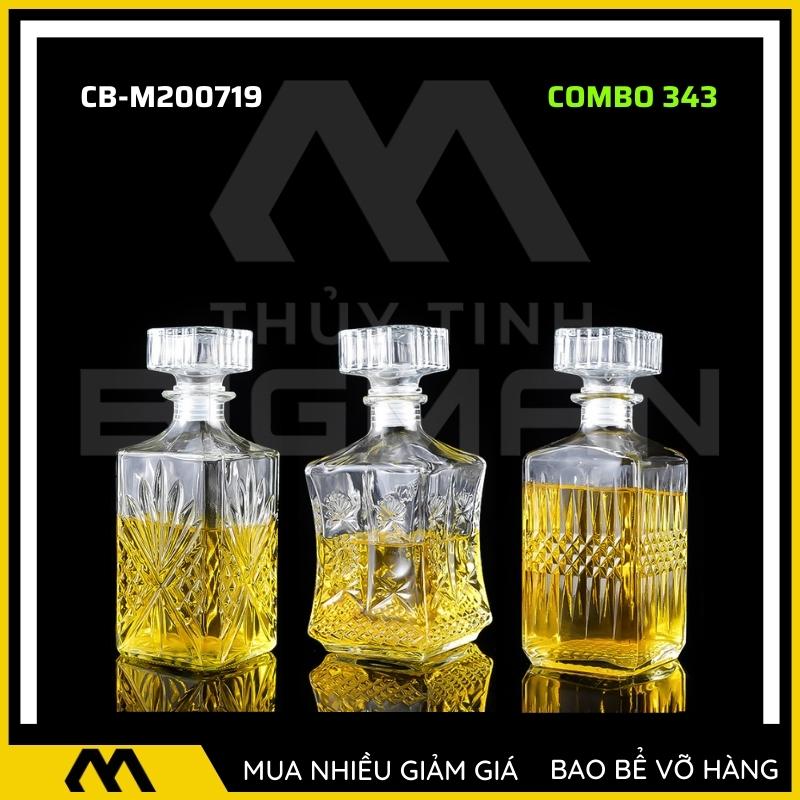 3 chai thủy tinh đựng rượu, bộ 3 Vỏ chai rượu ngoại mẫu C3-43