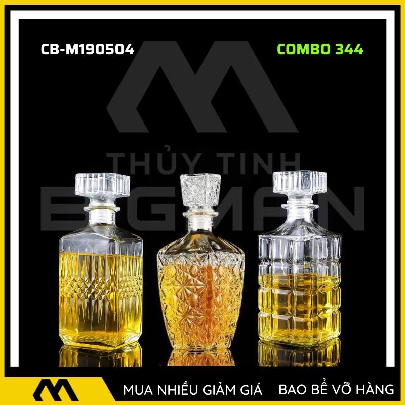 3 chai thủy tinh đựng rượu, bộ 3 Vỏ chai rượu ngoại mẫu C3-44