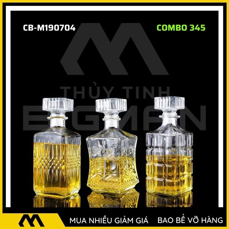 3 chai thủy tinh đựng rượu, bộ 3 Vỏ chai rượu ngoại mẫu C3-45
