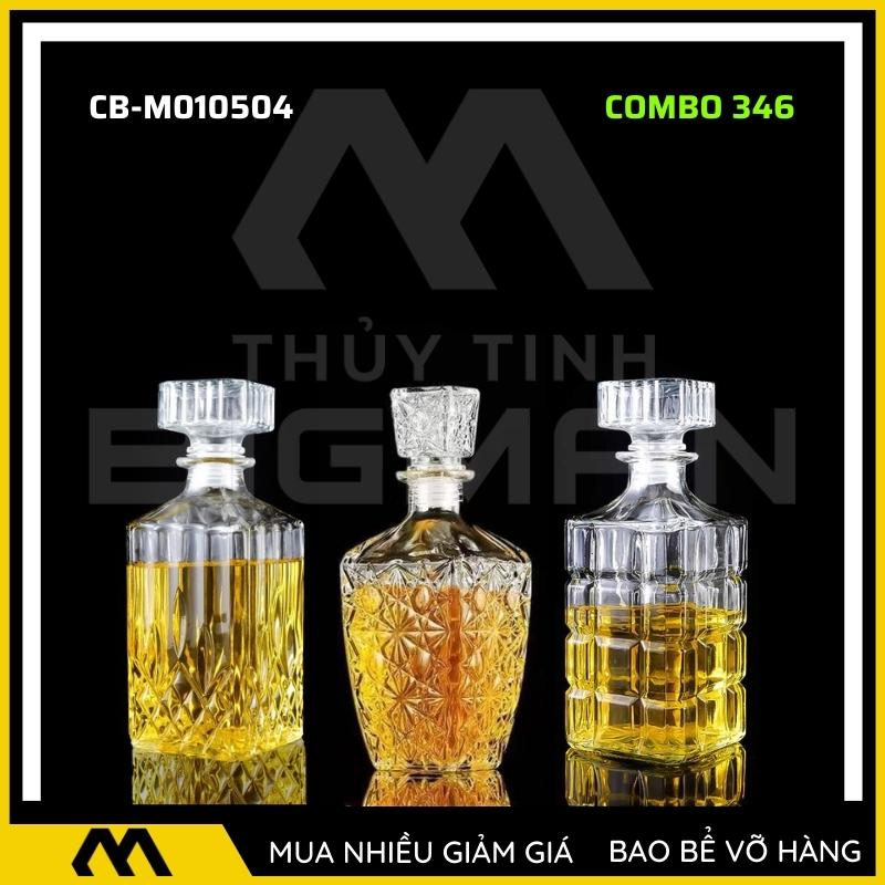 3 chai thủy tinh đựng rượu, bộ 3 Vỏ chai rượu ngoại mẫu C3-46