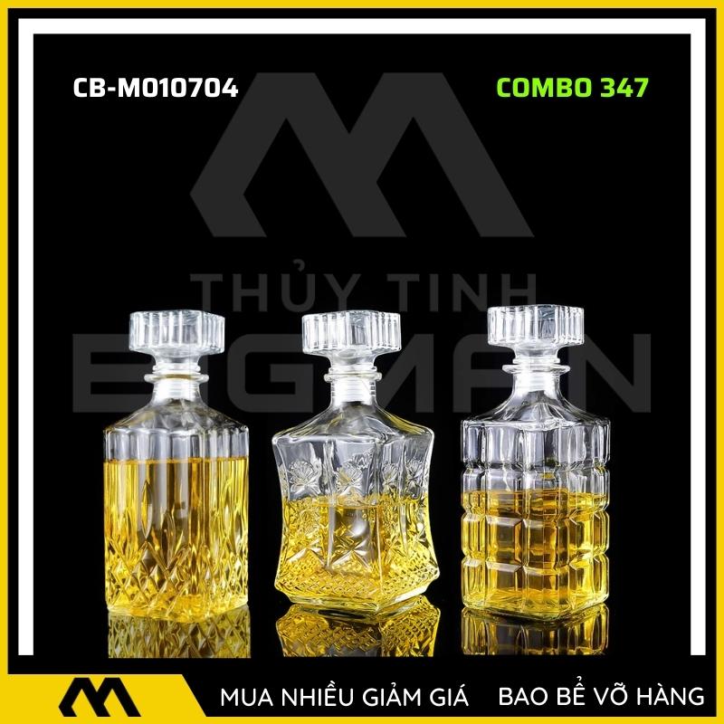 3 chai thủy tinh đựng rượu, bộ 3 Vỏ chai rượu ngoại mẫu C3-47