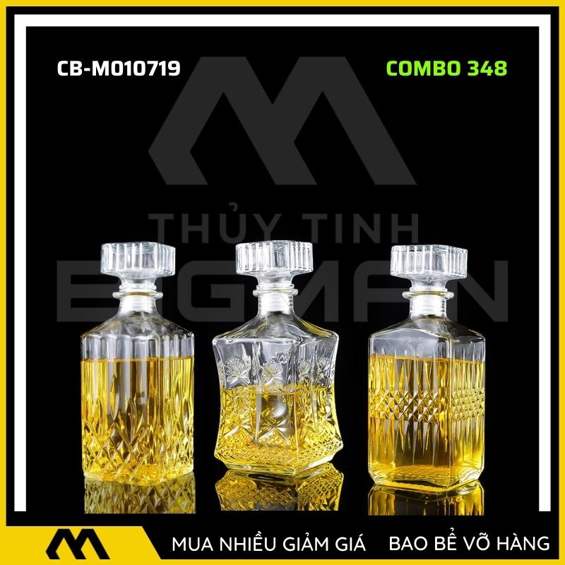 3 chai thủy tinh đựng rượu, bộ 3 Vỏ chai rượu ngoại mẫu C3-48