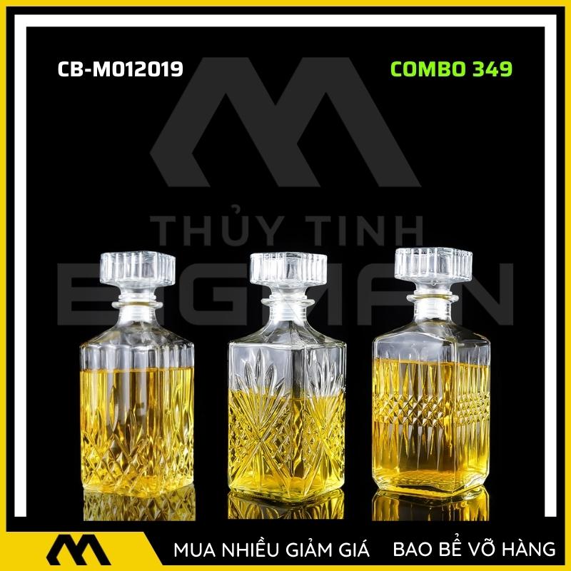 3 chai thủy tinh đựng rượu, bộ 3 Vỏ chai rượu ngoại mẫu C3-49