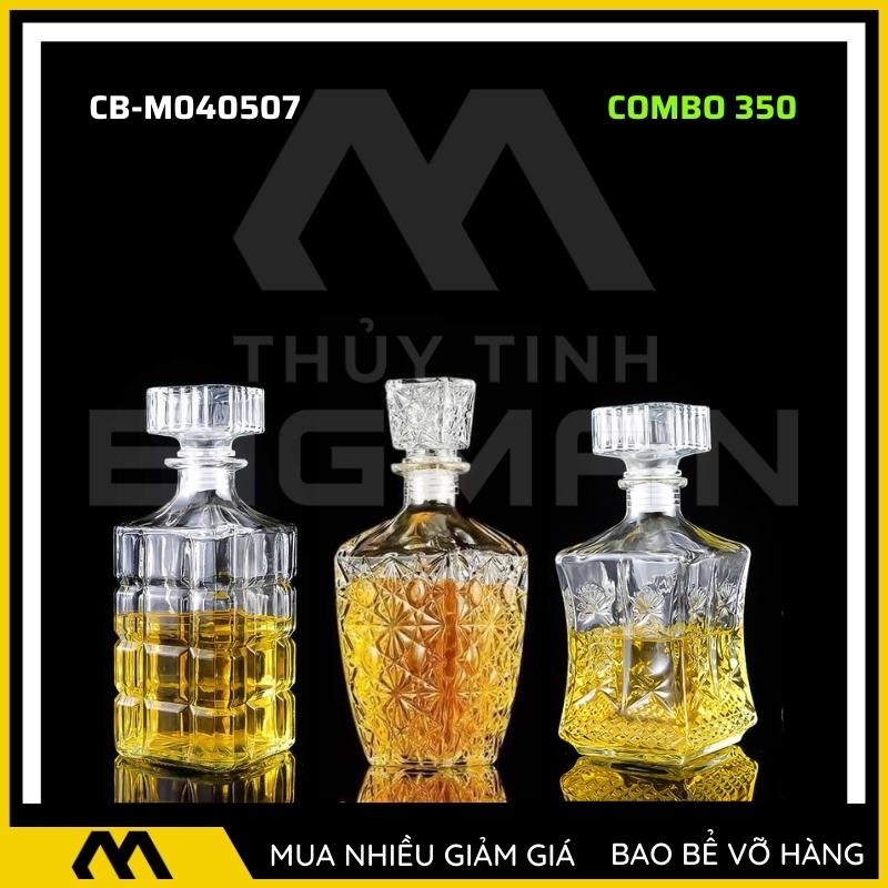 3 chai thủy tinh đựng rượu, bộ 3 Vỏ chai rượu ngoại mẫu C3-50