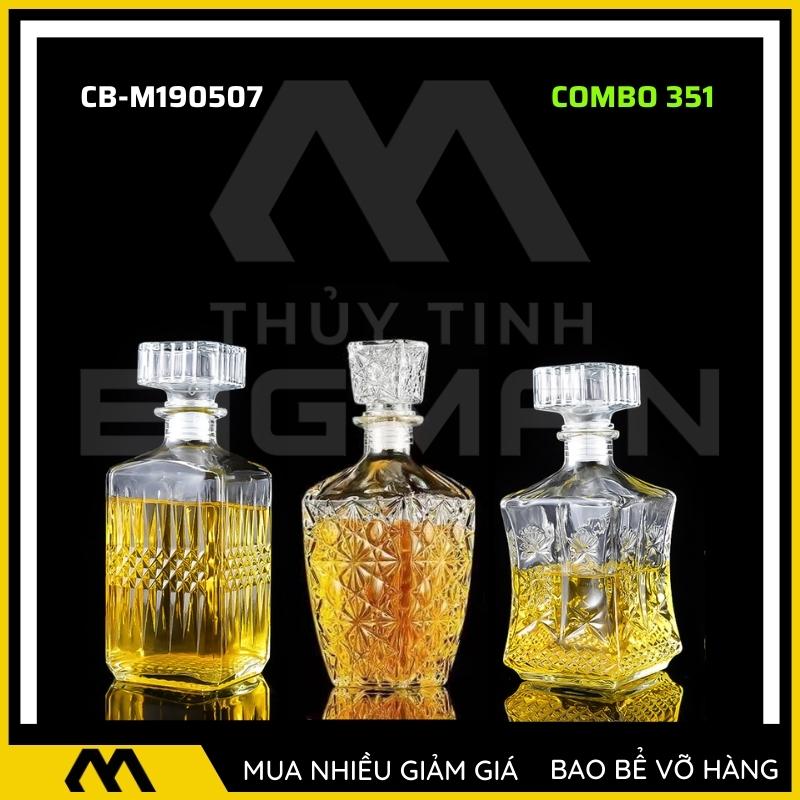 3 chai thủy tinh đựng rượu, bộ 3 Vỏ chai rượu ngoại mẫu C3-51