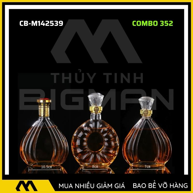 3 chai thủy tinh đựng rượu, bộ 3 Vỏ chai rượu ngoại mẫu C3-52