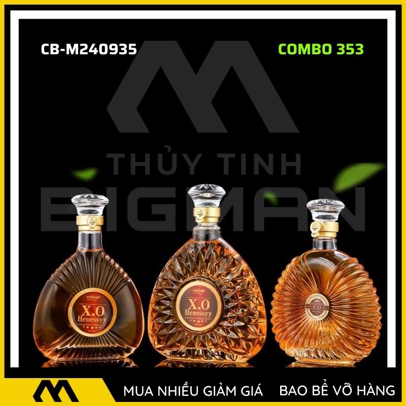 3 chai thủy tinh đựng rượu, bộ 3 Vỏ chai rượu ngoại mẫu C3-53