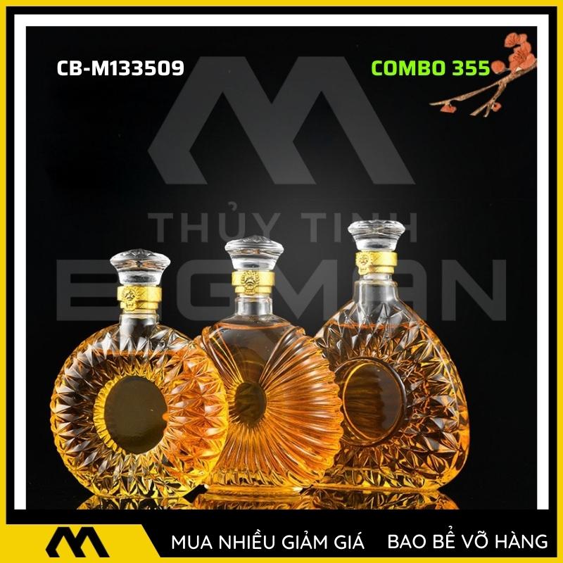 3 chai thủy tinh đựng rượu, bộ 3 Vỏ chai rượu ngoại mẫu C3-55
