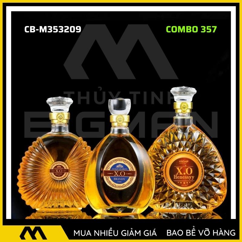 3 chai thủy tinh đựng rượu, bộ 3 Vỏ chai rượu ngoại mẫu C3-57