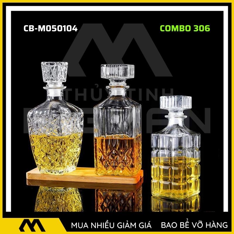 3 chai thủy tinh đựng rượu, bộ 3 Vỏ chai rượu ngoại mẫu C3-6
