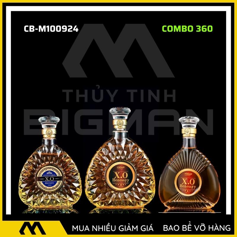 3 chai thủy tinh đựng rượu, bộ 3 Vỏ chai rượu ngoại mẫu C3-60