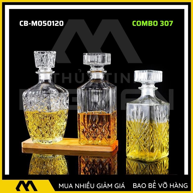 3 chai thủy tinh đựng rượu, bộ 3 Vỏ chai rượu ngoại mẫu C3-7