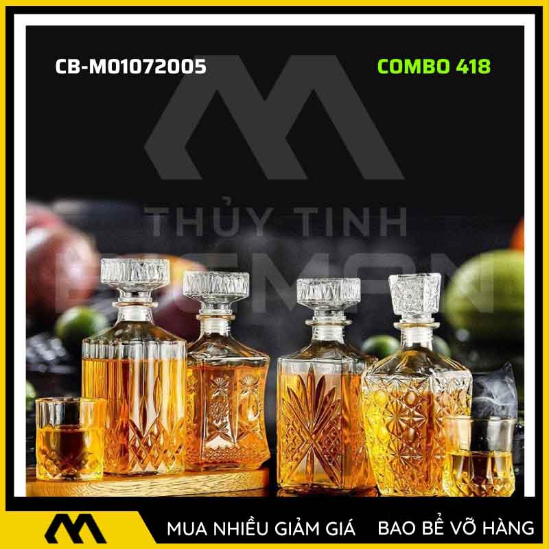 4 vỏ chai rượu đẹp, bộ 4 chai thủy tinh đựng rượu 500ml 750ml 4C-18