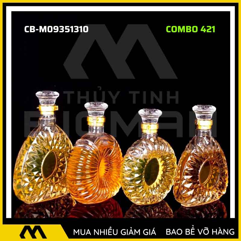 4 vỏ chai rượu đẹp, bộ 4 chai thủy tinh đựng rượu 500ml 750ml 4C-21