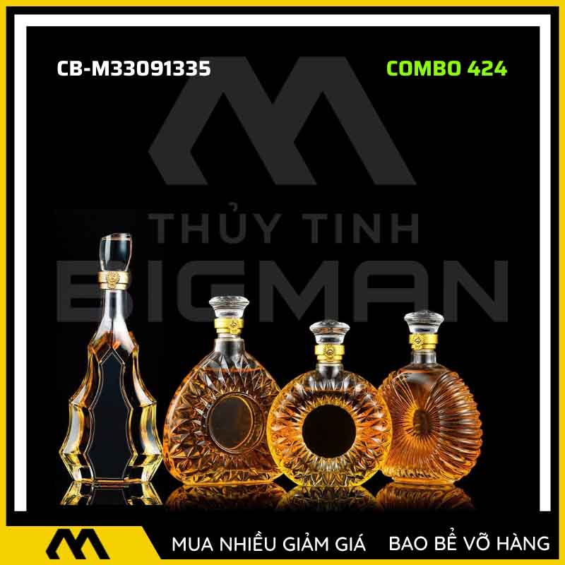 4 vỏ chai rượu đẹp, bộ 4 chai thủy tinh đựng rượu 500ml 750ml 4C-24
