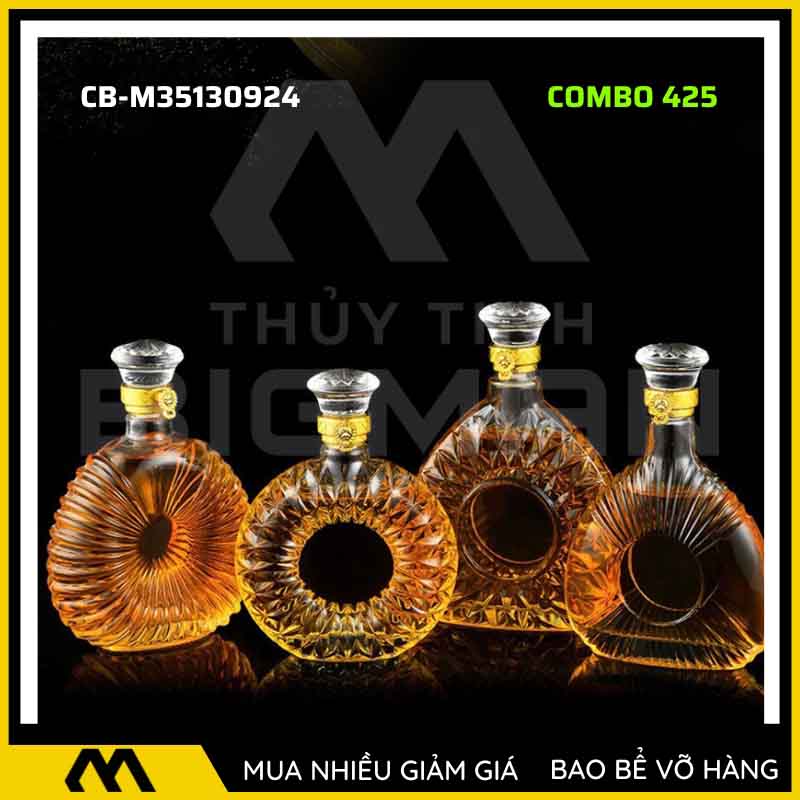 4 vỏ chai rượu đẹp, bộ 4 chai thủy tinh đựng rượu 500ml 750ml 4C-25