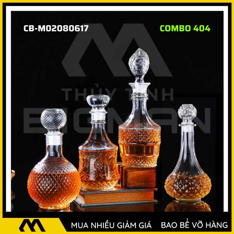 4 vỏ chai rượu đẹp, bộ 4 chai thủy tinh đựng rượu 500ml 750ml 4C-4