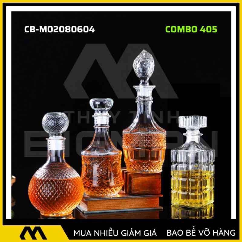4 vỏ chai rượu đẹp, bộ 4 chai thủy tinh đựng rượu 500ml 750ml 4C-5